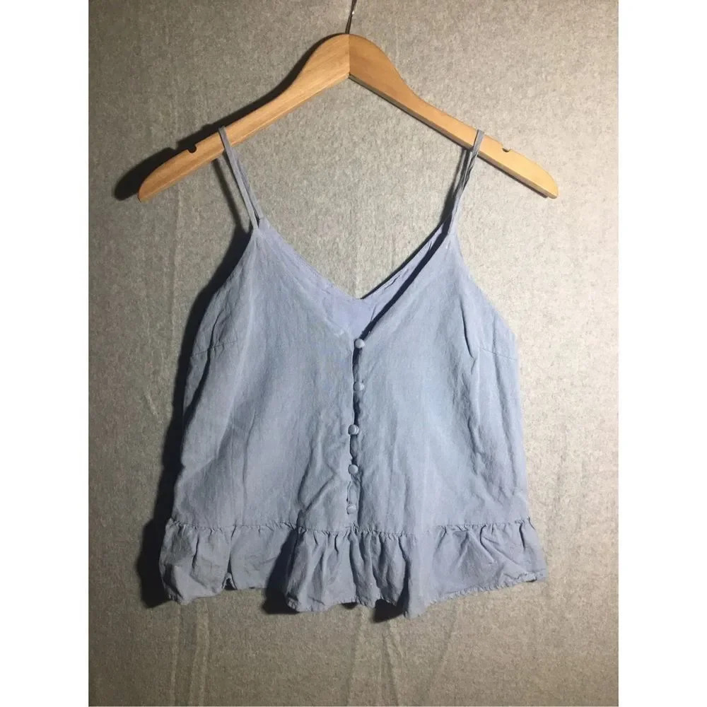 Womens Everly Tank Top Ruffle Hem Flirty Feminine Romantic Buttons Lagenlook